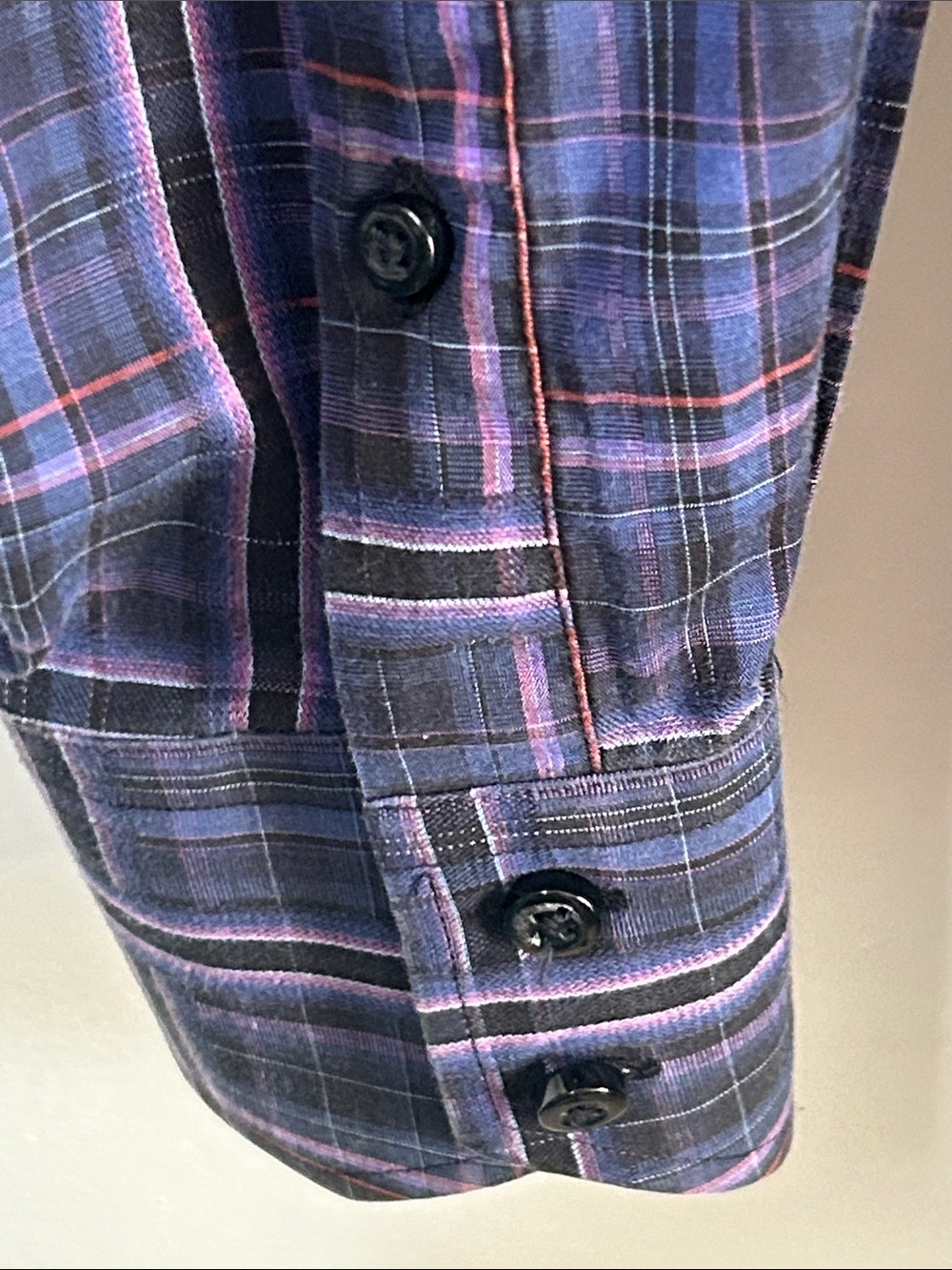 Thomas Dean Men’s Purple Plaid Button-Down Business Casual Cotton Dress Shirt - Picture 4 of 7